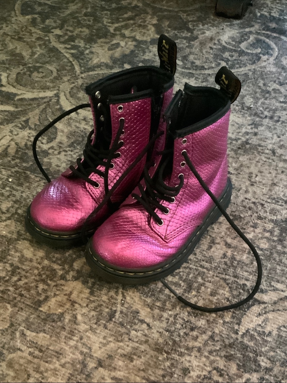 Dr. Martens Pink Metallic Kids Lace-Up Boots
